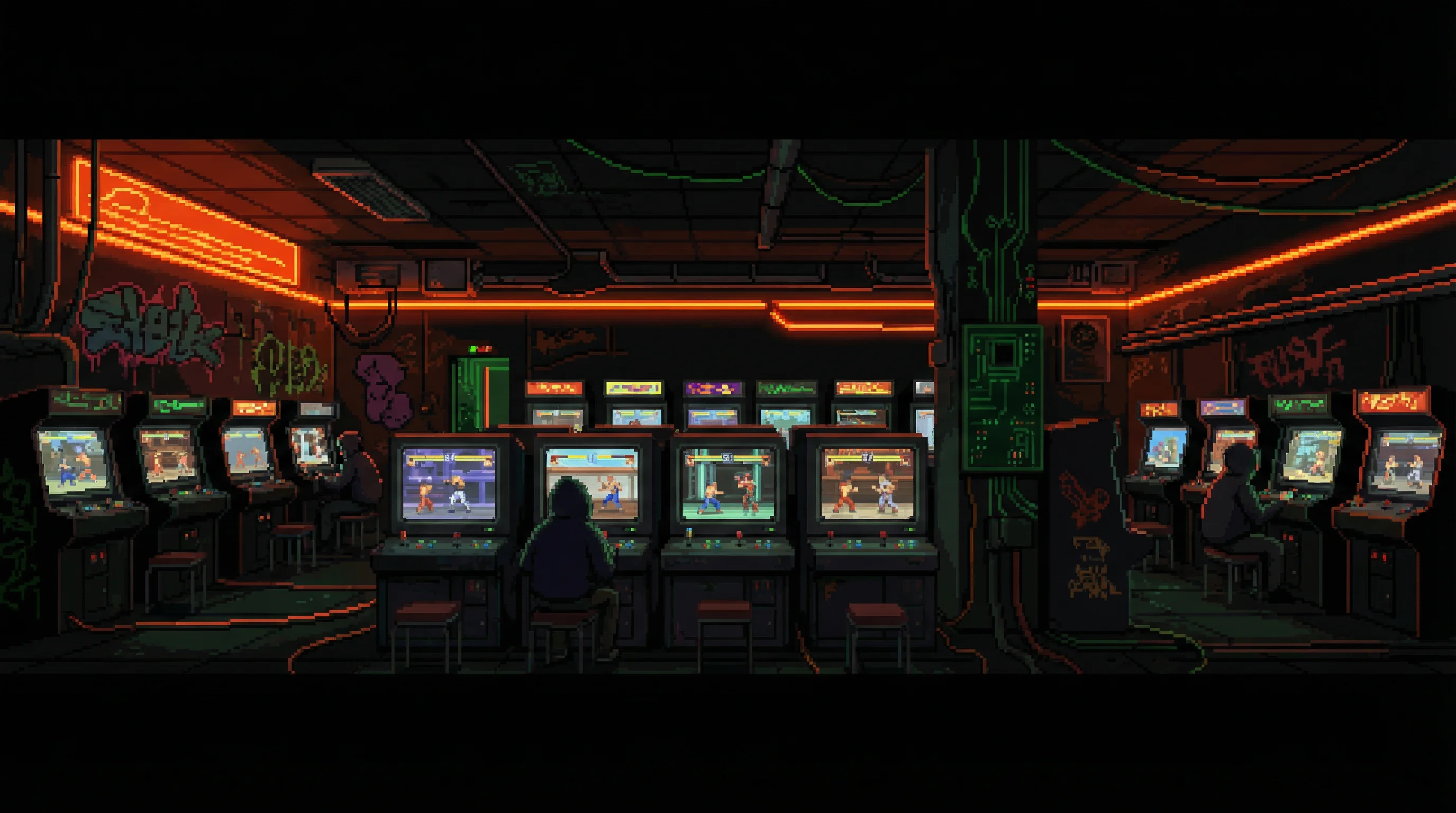 像素艺术作品：赛博街机场景 - pg娱乐 社区创作